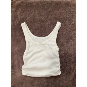Est. PAC 1980 Vintage Size XS White Ribbed Tank Top With Rouching On Sides
